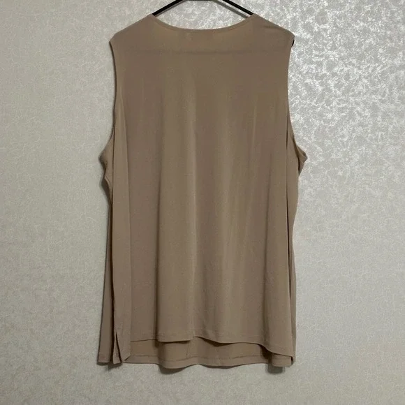 Susan Graver Beaded Embellished V-neck‎ Sleeveless Beige Tank Top Plus Size 3X - Picture 2 of 6